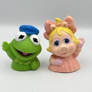 Vintage 1990s Kermit The Frog Miss Piggy Rubber Squeeze Toys Lot Muppets 3"